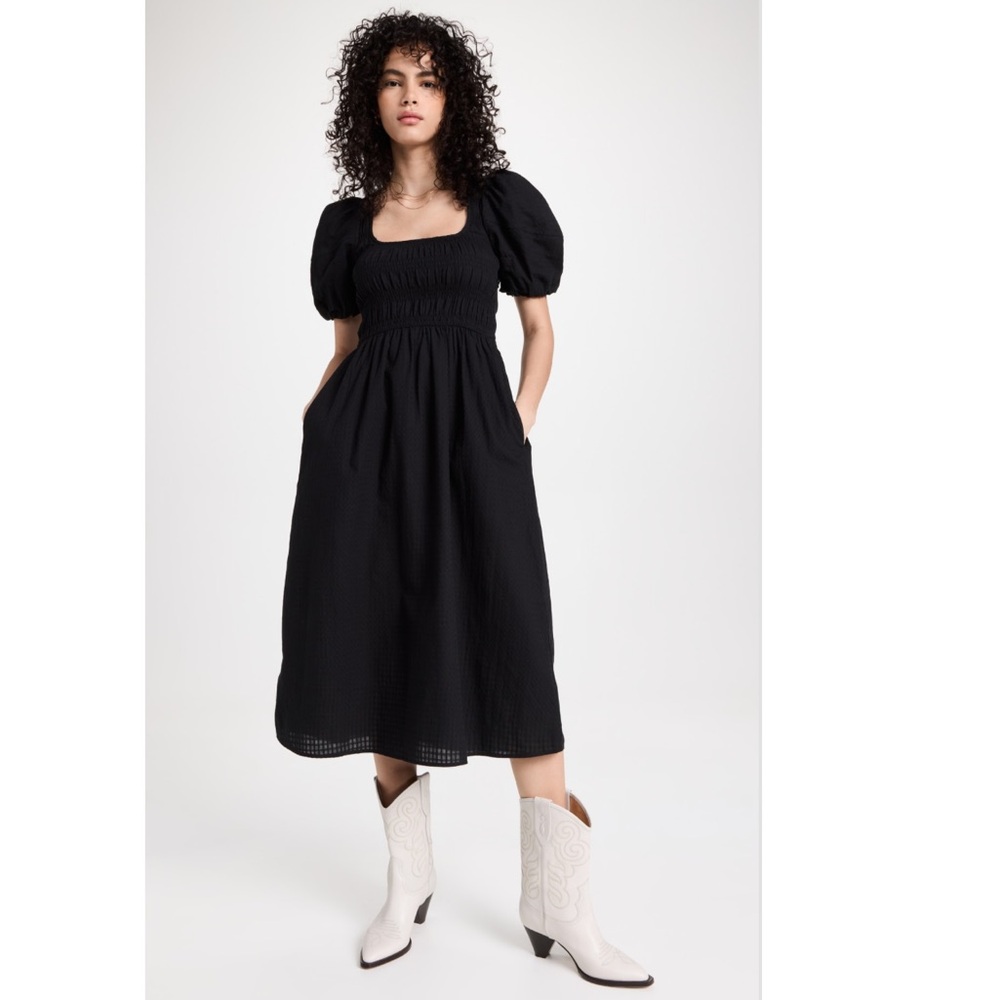 Madewell Black Puff Sleeve Midi Dress